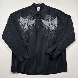 Avirex Shirt Button Shirt Men XXL Black Cross Wings Cyber Goth Y2K